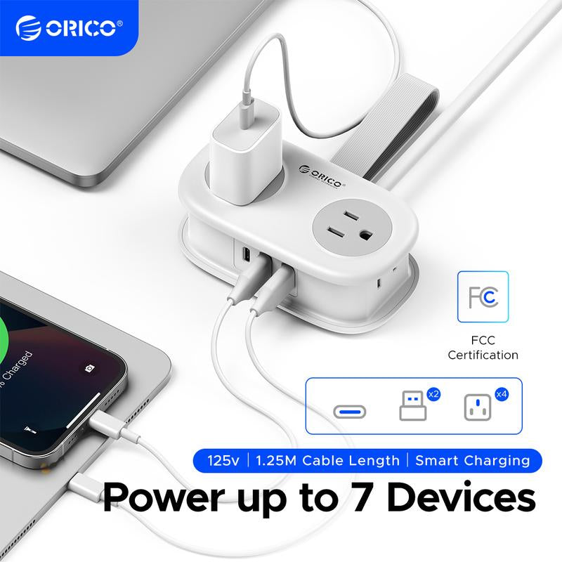 Compact ORICO Travel Power Strip with 4 AC Outlets and 3 USB Ports - Perfect for Hotels and Cruises!