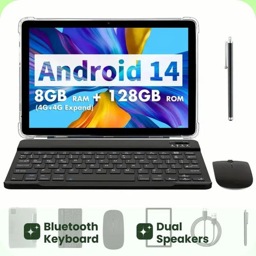 Powerful 10.1 Inch Android Tablet with USB Charging, Large Storage, Dual Channel Speakers, and Included BT Keyboard & Mouse for Ultimate Entertainment and Productivity