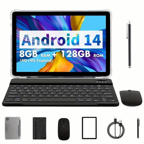 Powerful 10.1 Inch Android Tablet with USB Charging, Large Storage, Dual Channel Speakers, and Included BT Keyboard & Mouse for Ultimate Entertainment and Productivity