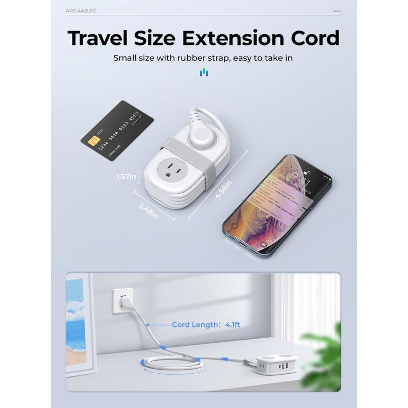 Compact ORICO Travel Power Strip with 4 AC Outlets and 3 USB Ports - Perfect for Hotels and Cruises!