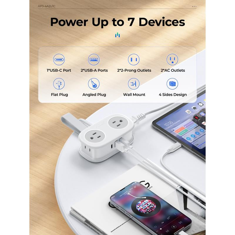 Compact ORICO Travel Power Strip with 4 AC Outlets and 3 USB Ports - Perfect for Hotels and Cruises!
