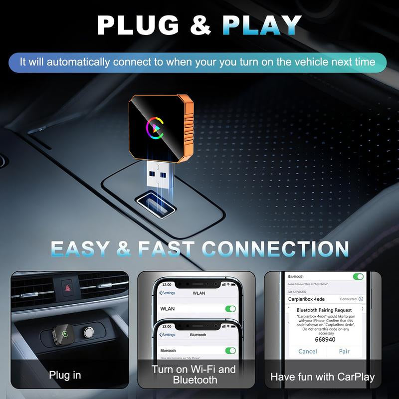 Upgrade Your Drive: Yurnlv 2026 Wireless CarPlay Adapter for iPhone & Android - Fast, Hands-Free Connectivity in Orange