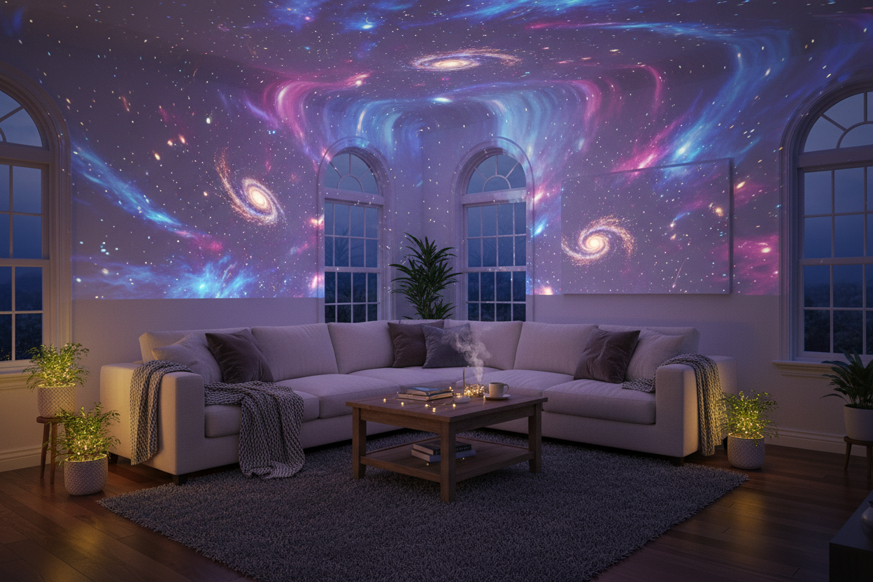 Living room with galaxy lights